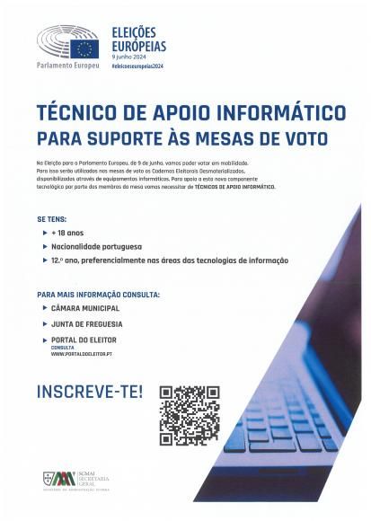 Recrutamento de T&eacute;cnicos de Apoio Inform&aacute;tico (TAI) - Portugal Continental - Elei&ccedil;&atilde;o para o Parlamento Europeu 9 Junho 2024