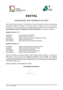DESIGNAÇÃO DOS MEMBROS DE MESA PARA AS ELEIÇÕES AUTARQUICAS DE DIA 12 OUTUBRO 2025