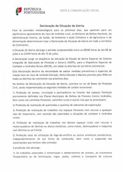 DECLARA&Ccedil;&Atilde;O DE SITUA&Ccedil;&Atilde;O DE ALERTA