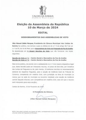 Eleição da Assembleia da república 10 de Março de 2024 - Desdobramento das Assembleias de Voto