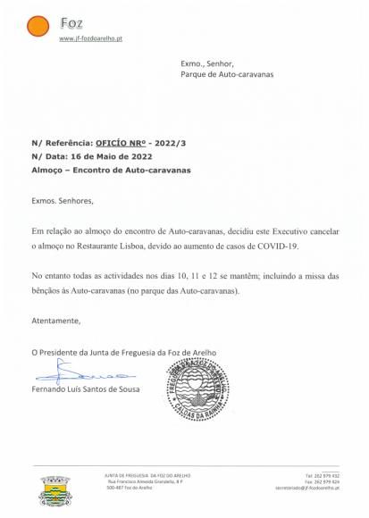 OF&Iacute;CIO NR&ordm; 3/2022 - PARQUE DE AUTO-CARAVANAS