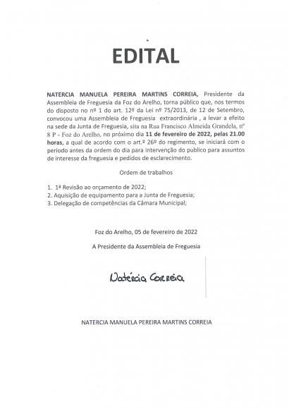 EDITAL - REUNI&Atilde;O DE ASSEMBLEIA DE FREGUESIA
